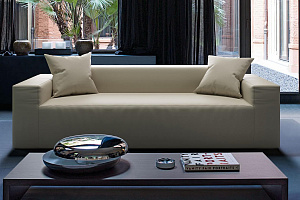 Мягкий п-образный диван Драм белого цвета с подушками